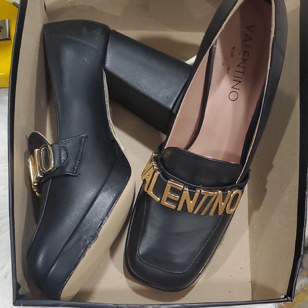 Y2k Valentino Rosalinda  Black Platform Slipon with Gold Logo - Picture 12 of 16